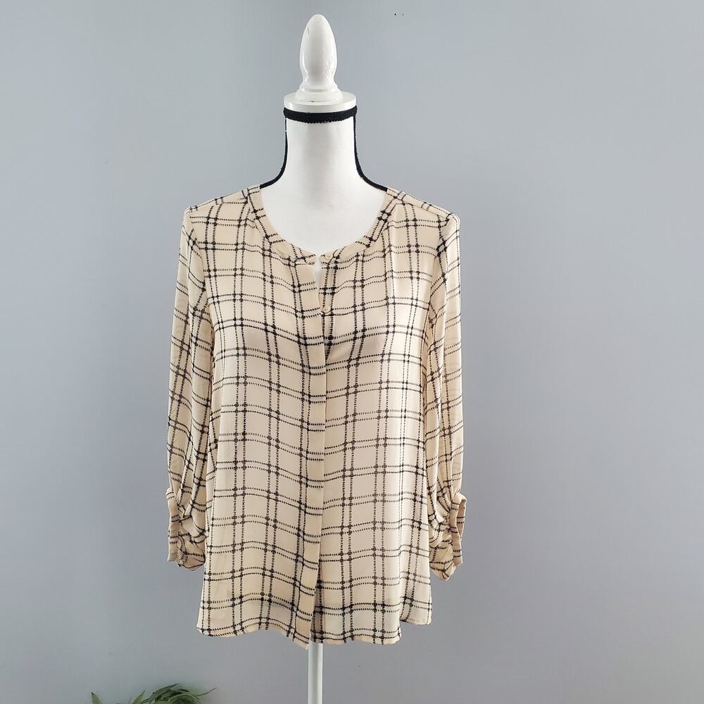 LOFT Sheer Checkered Button Down Top S